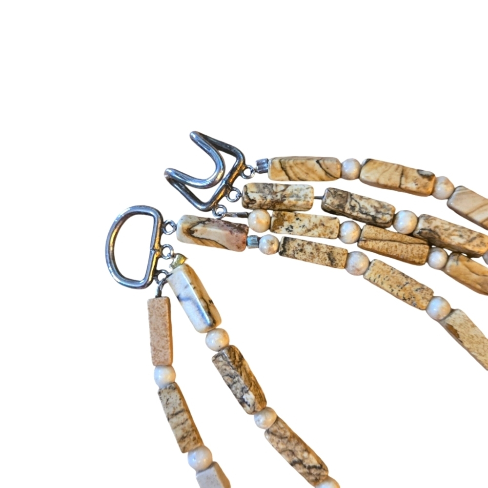 Picture Jasper 18" Necklace 3 Strands Natural Stone Beads Pendant Tan Brown Gold - Picture 5 of 9